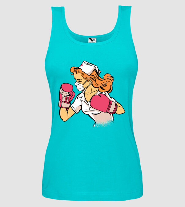 Asistentă Boxer model turcoaz pe tricou