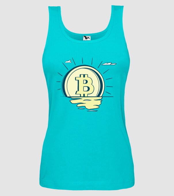 Bitcoin sunrise model turcoaz pe tricou