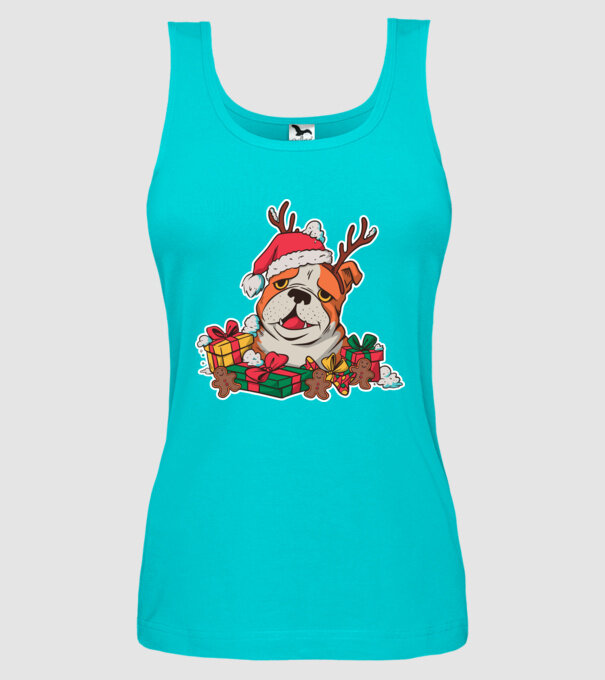 Bulldog de Crăciun model turcoaz pe tricou