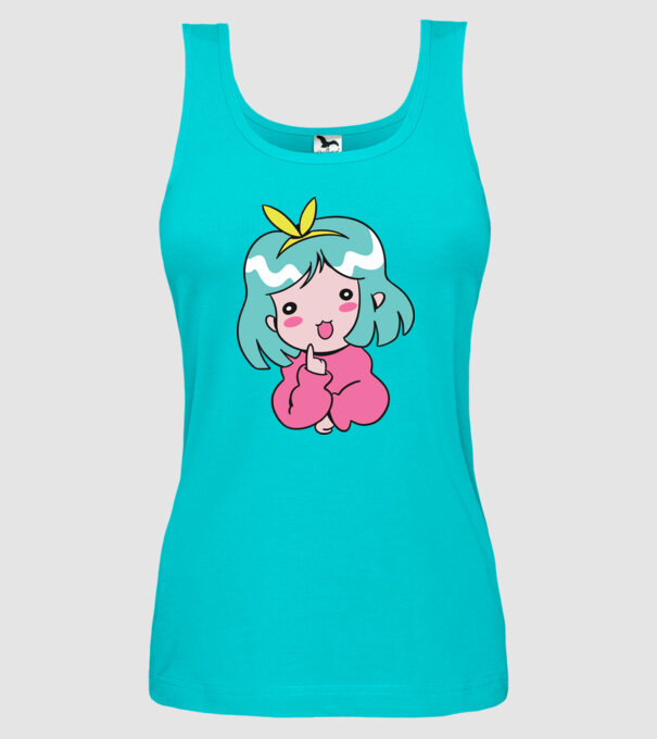 Fetiță drăguță Anime model turcoaz pe tricou