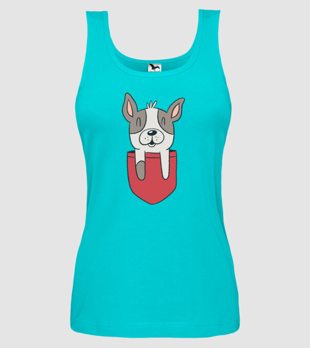 Buzunar pentru Bulldog francez drăguț model turcoaz pe tricou