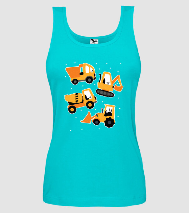 Vehicule de construcții model turcoaz pe tricou