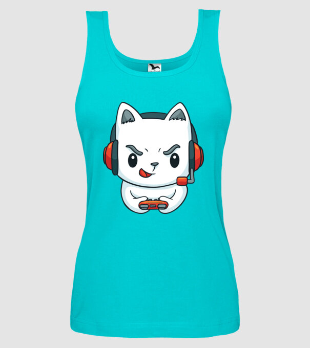 Pisică Gamer model turcoaz pe tricou