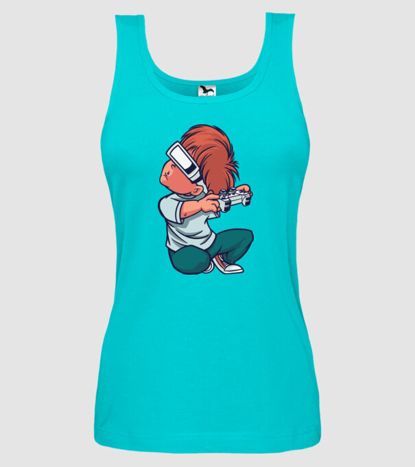 Băiat Gamer cu ochelari VR model turcoaz pe tricou