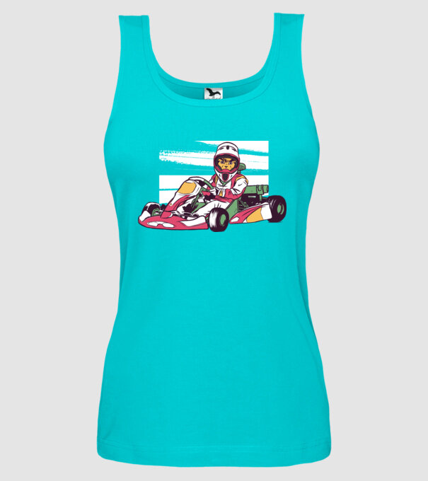 Pisică gokart model turcoaz pe tricou