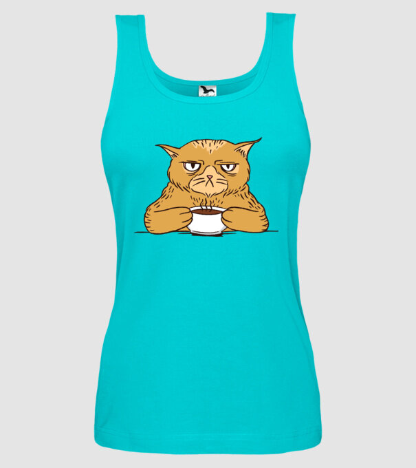 Grumpy Cat - Pisică supărată cu cafea model turcoaz pe tricou