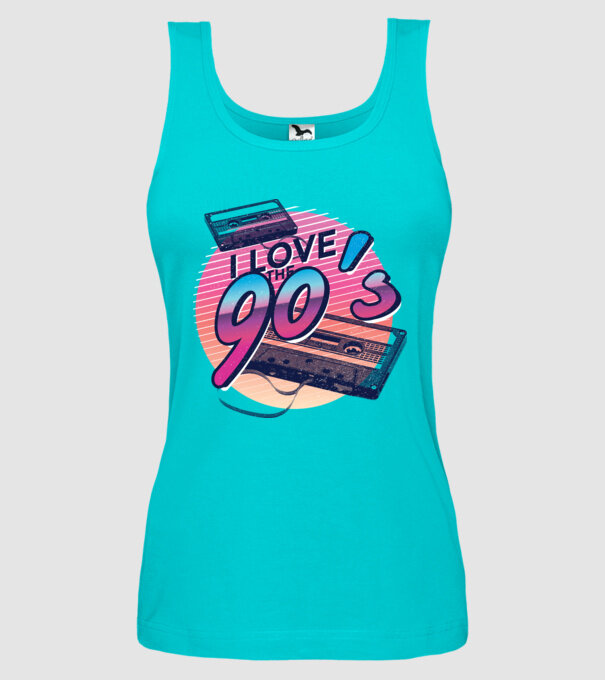 I love the 90s Casetă model turcoaz pe tricou
