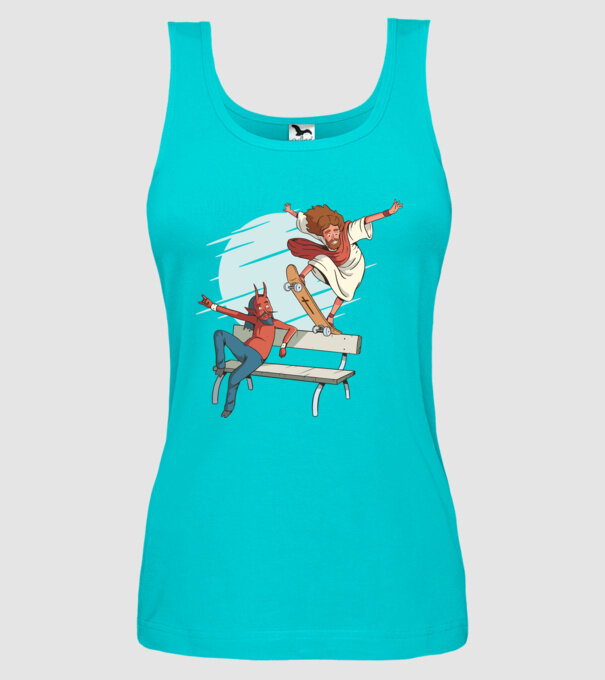 Isus Skateboarding model turcoaz pe tricou