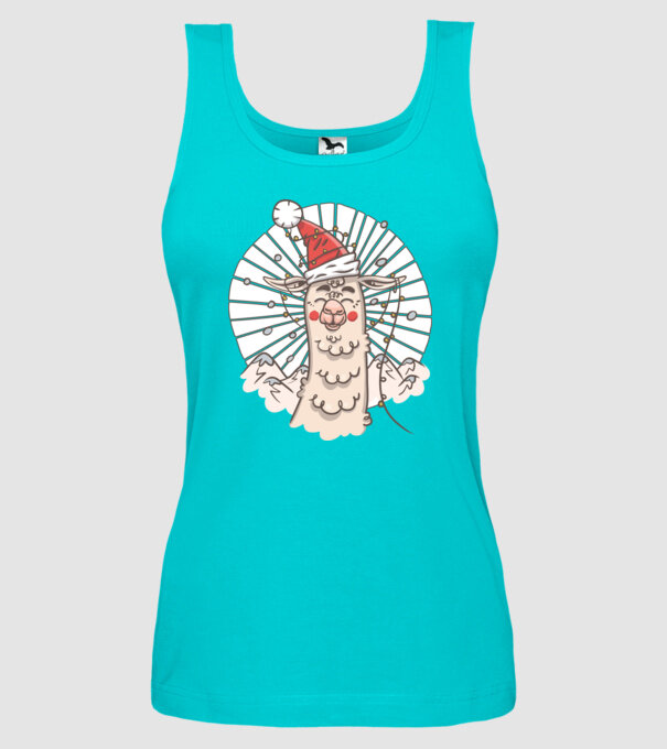Llama de Crăciun model turcoaz pe tricou