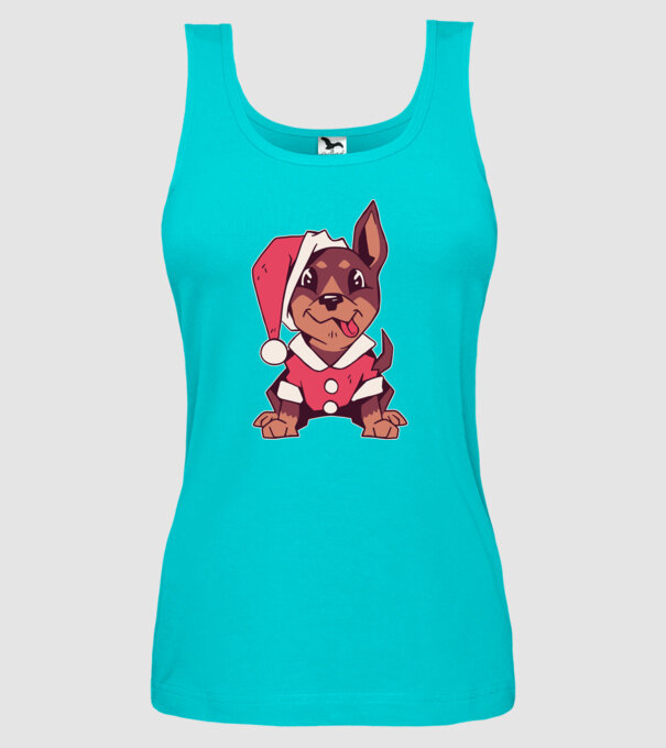 Teckel de Crăciun model turcoaz pe tricou