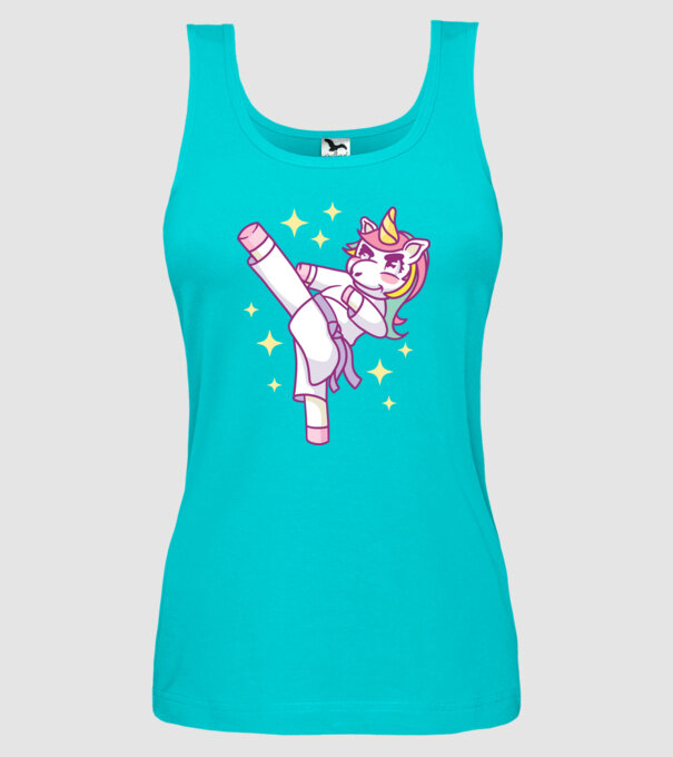 Karate unicorn model turcoaz pe tricou