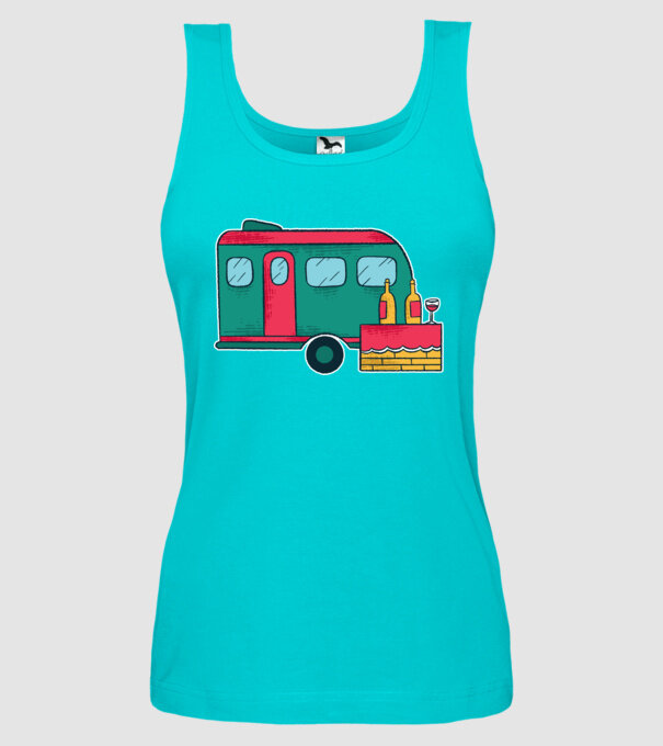 Autorulotă Camping model turcoaz pe tricou