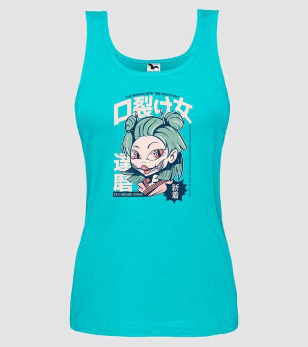 Kuchisake Onna Yokai Anime model turcoaz pe tricou