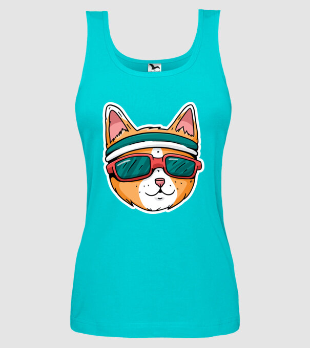 Pisică Cool model turcoaz pe tricou