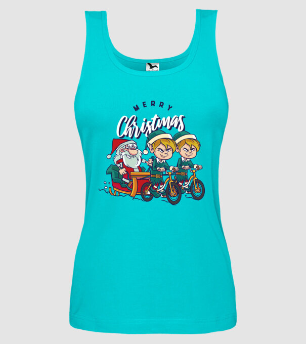 Merry Christmas Moș Crăciun cu sanie cu bicicletă model turcoaz pe tricou