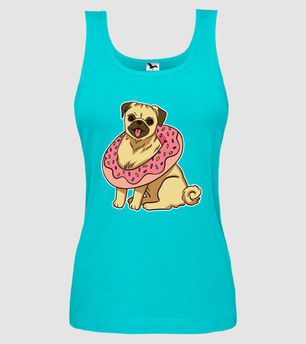Mops cu gogoașă la gât model turcoaz pe tricou
