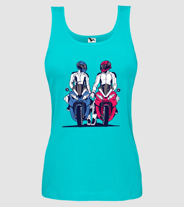 Cuplu de motocicliști model turcoaz pe tricou