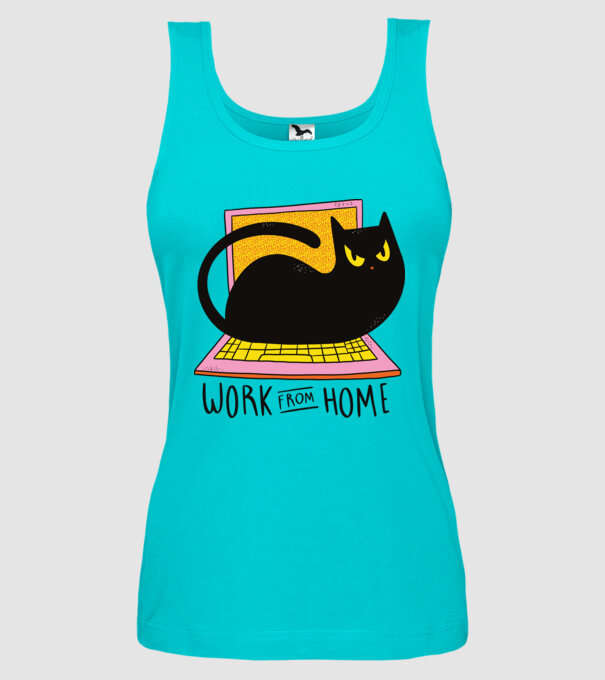 Home offfice cu pisică model turcoaz pe tricou