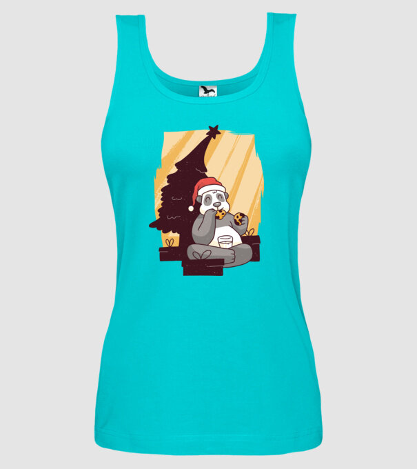 Panda mâncând prăjituri tricou Crăciun model turcoaz pe tricou