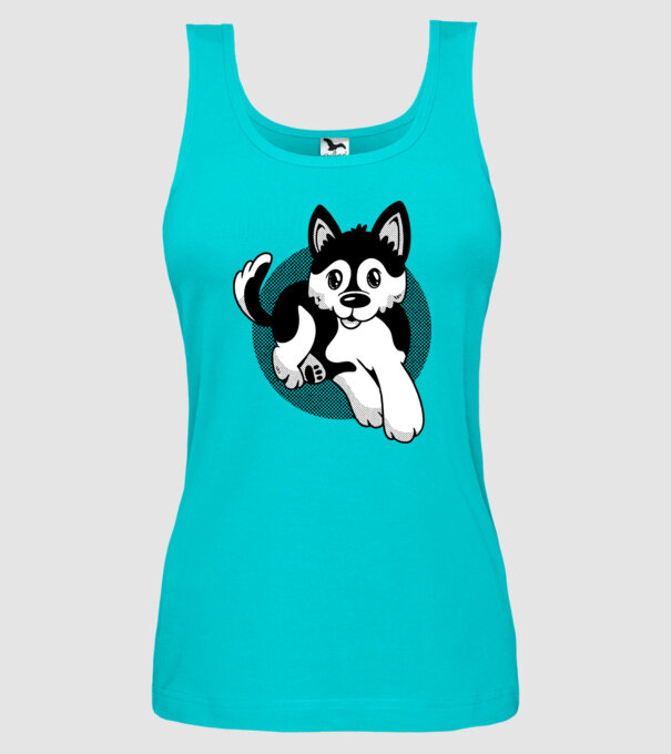 Câine Pomsky model turcoaz pe tricou