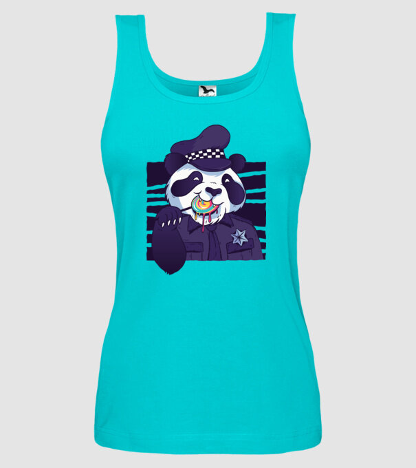 Panda polițist cu acadea model turcoaz pe tricou
