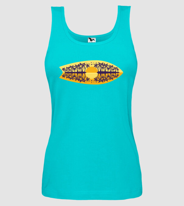 Surfboard model turcoaz pe tricou
