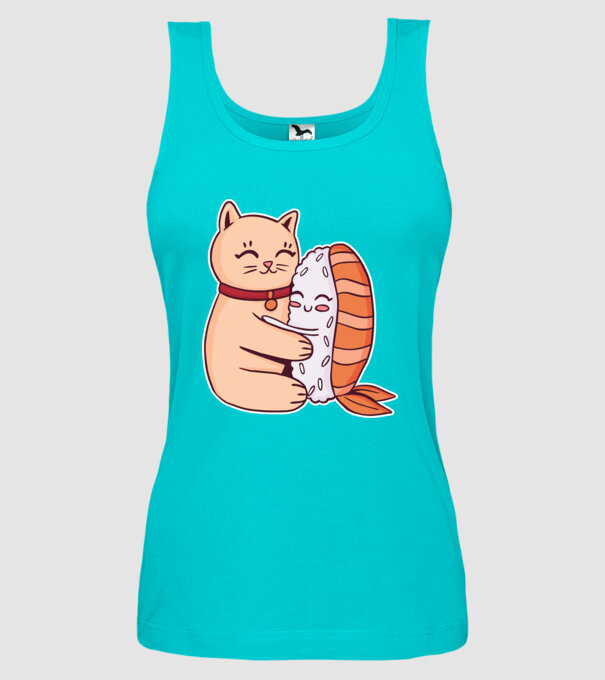 Sushi cu Pisică model turcoaz pe tricou