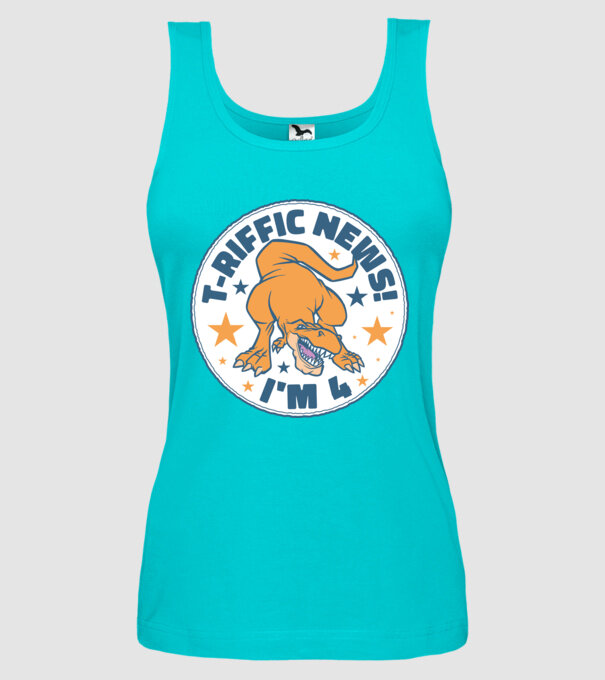 'T-rex Terrific news i''m 4' model turcoaz pe tricou