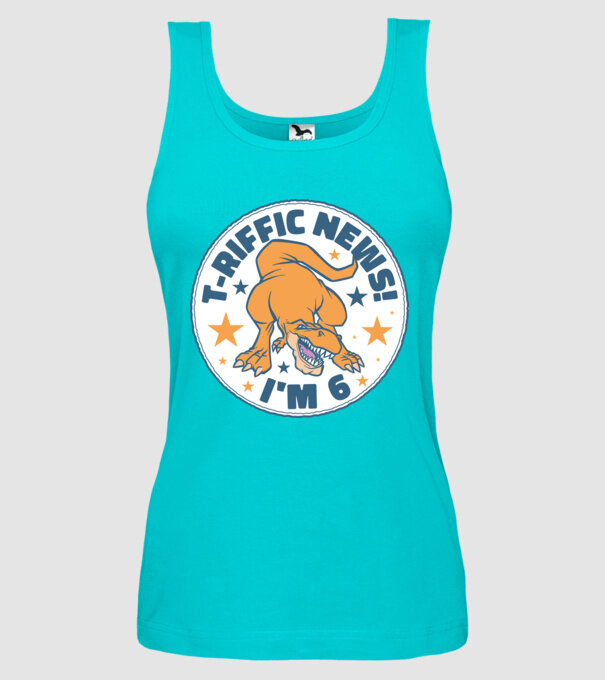 'T-rex Terrific news i''m 6' model turcoaz pe tricou