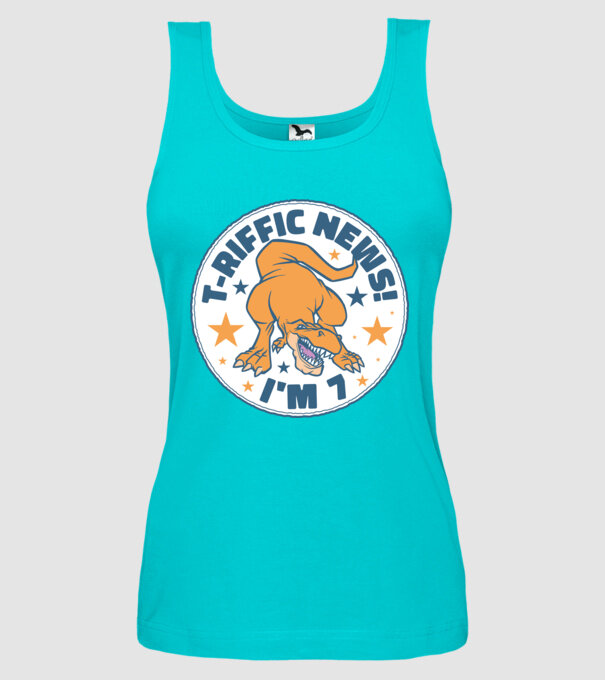 'T-rex Terrific news i''m 7' model turcoaz pe tricou