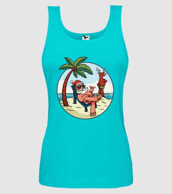 Moș Crăciun în vacanță de vară model turcoaz pe tricou