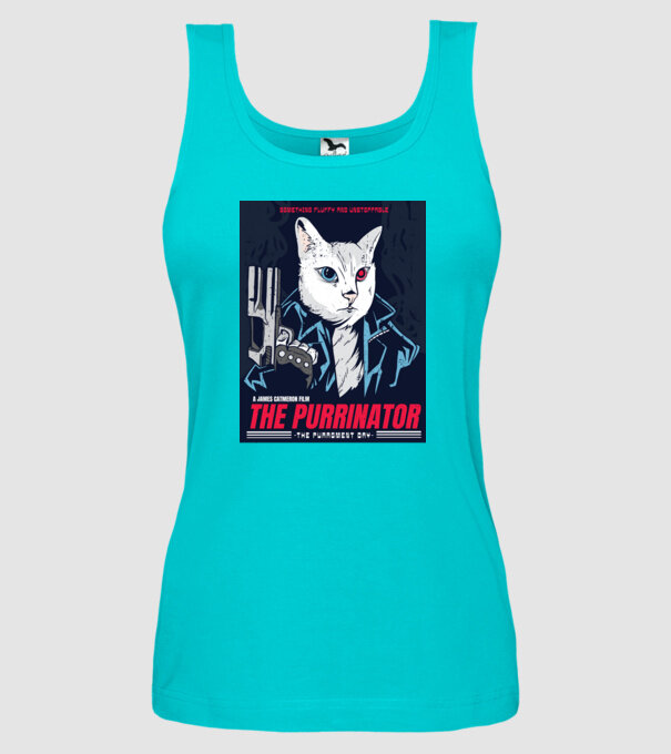 The Purrinator Pisică model turcoaz pe tricou