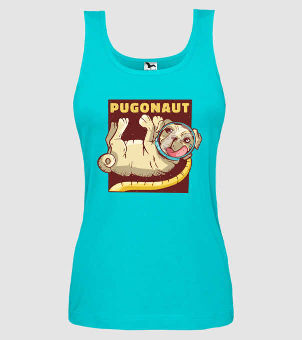 Mops Astronaut model turcoaz pe tricou