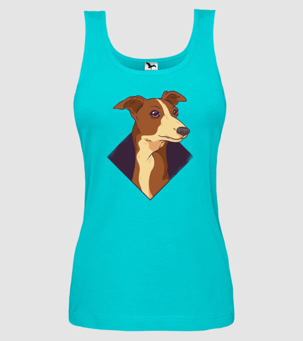 Cap câine Whippet model turcoaz pe tricou