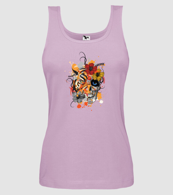 Craniu de tigru abstract model liliachiu pe tricou