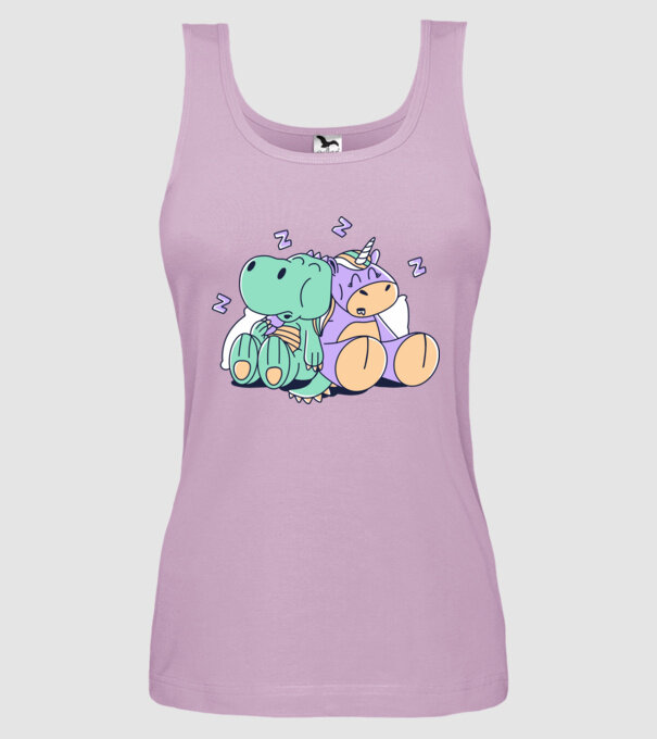 Unicorn adormit și T-rex model liliachiu pe tricou