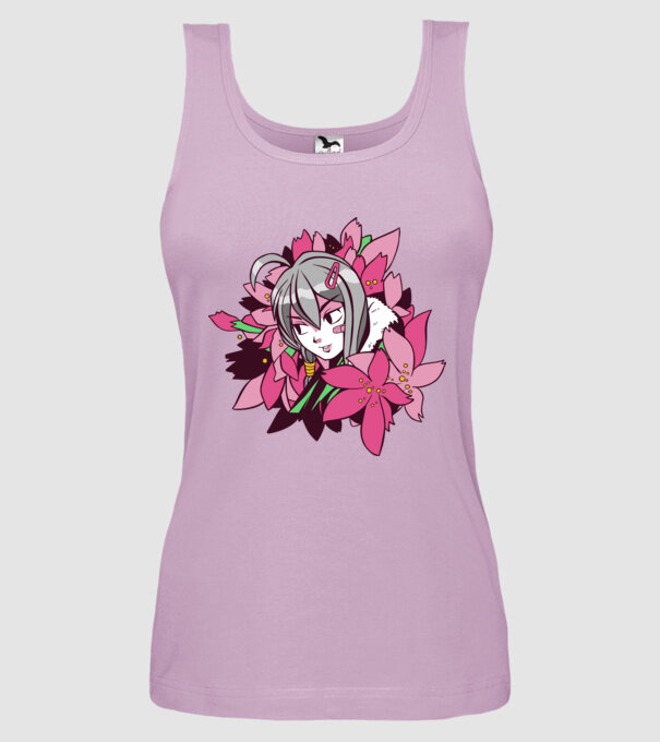 Anime fată printre flori model liliachiu pe tricou