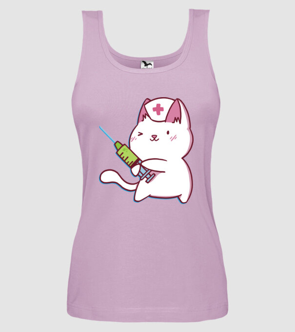 Pisică asistent medical cu vaccin model liliachiu pe tricou