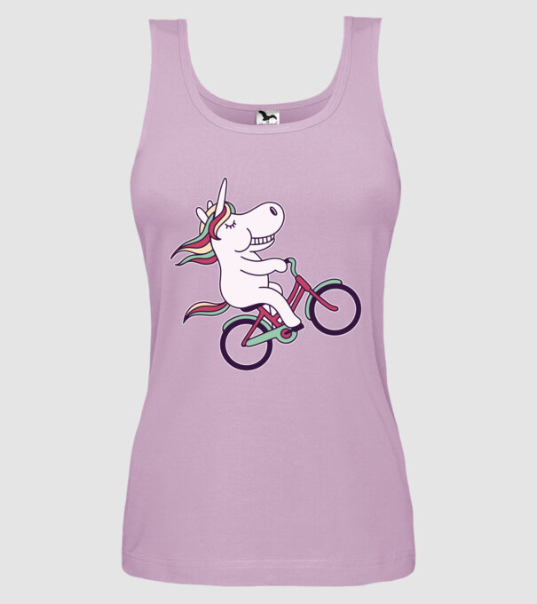unicorn cu bicicletă model liliachiu pe tricou