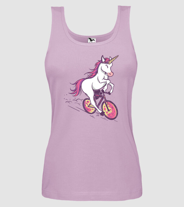 unicorn cu bicicletă model liliachiu pe tricou