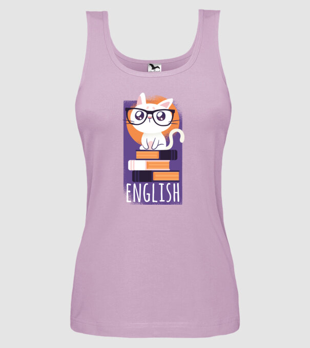 Pisică cu cărți model liliachiu pe tricou
