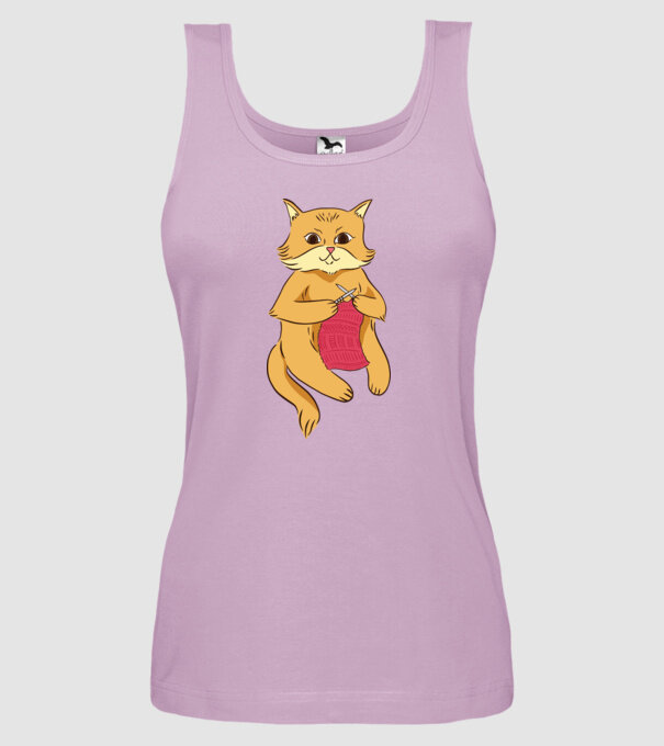 Pisică croșetând model liliachiu pe tricou