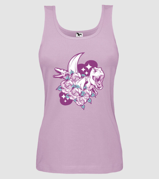 Dinozaur cu trandafiri model liliachiu pe tricou