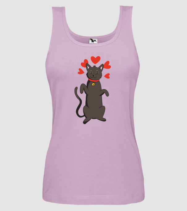 Pisică neagră dragoste model liliachiu pe tricou