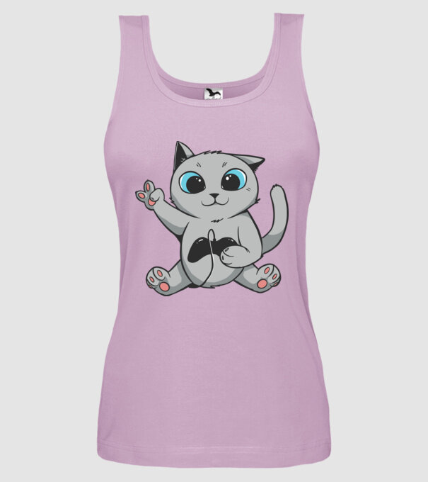 Pisică Gamer model liliachiu pe tricou