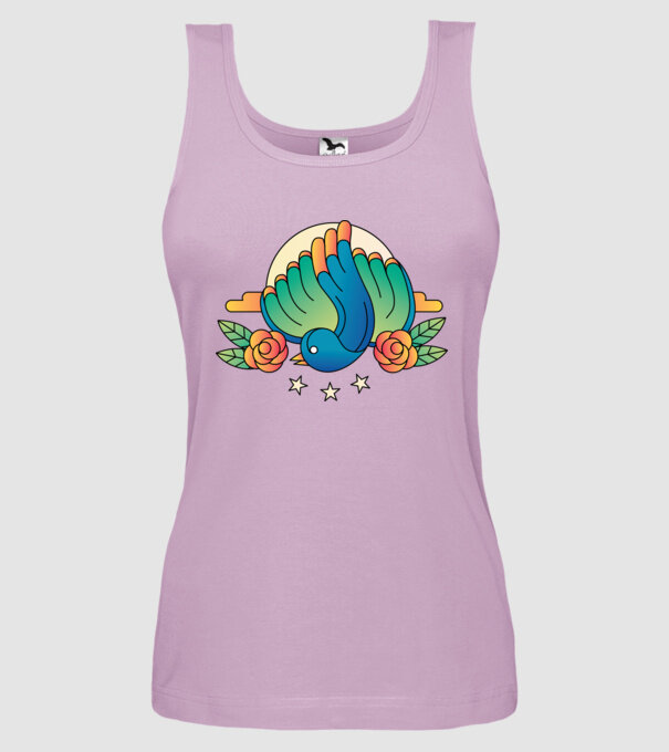 Motiv Pasăre model liliachiu pe tricou