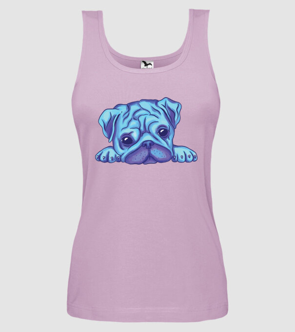 Cap de Mops acuarelă model liliachiu pe tricou