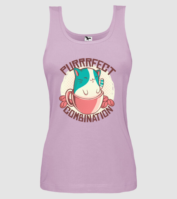 Purrrfect Combination Cafea cu pisică model liliachiu pe tricou