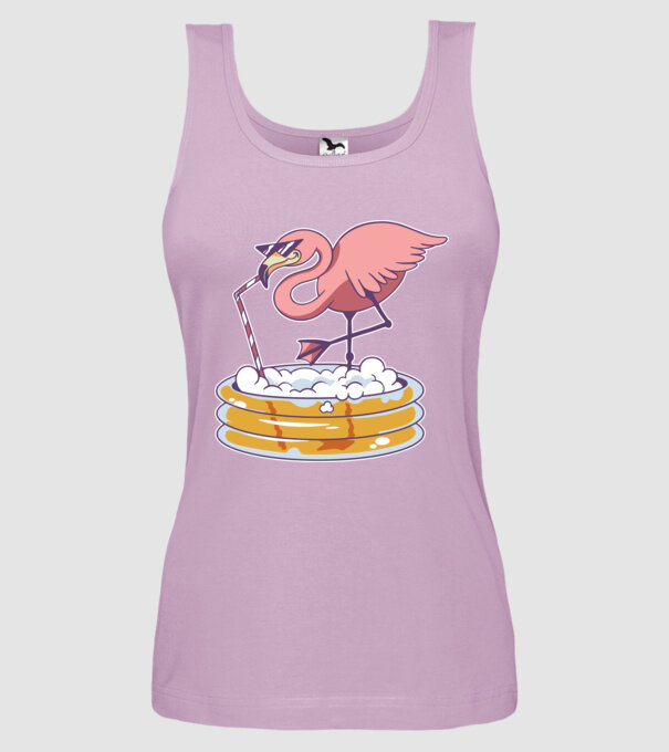 Flamingo cu bere model liliachiu pe tricou