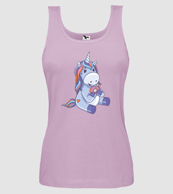Unicorn cu gogoașă model liliachiu pe tricou